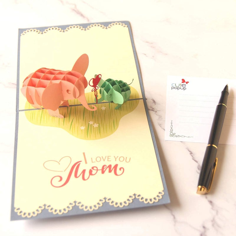 CUTE POPUP - Adorable Elephants Baby & Mom Mother's Day 3D Popup Card Thinking of You Surpring Present for Mom, Woman, or Someone You Love - Image 2